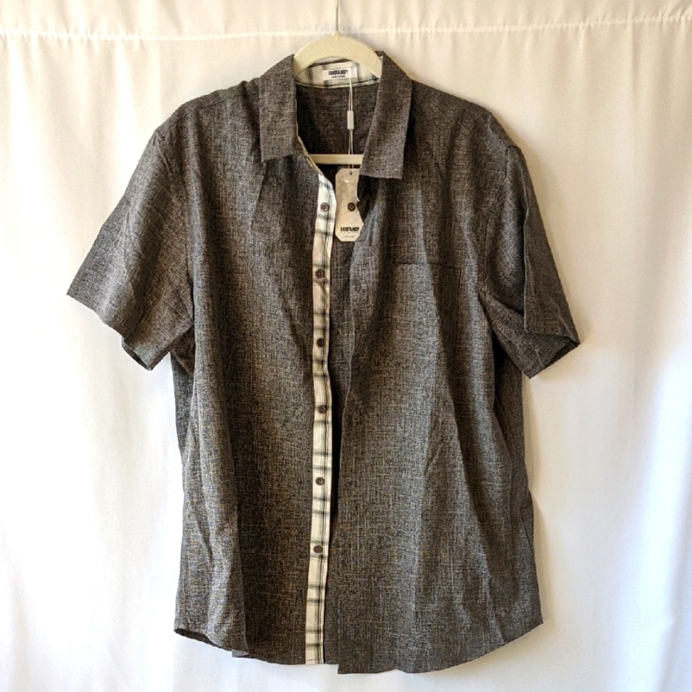 Gray Casual Button Down Shirt with Textured Fabric